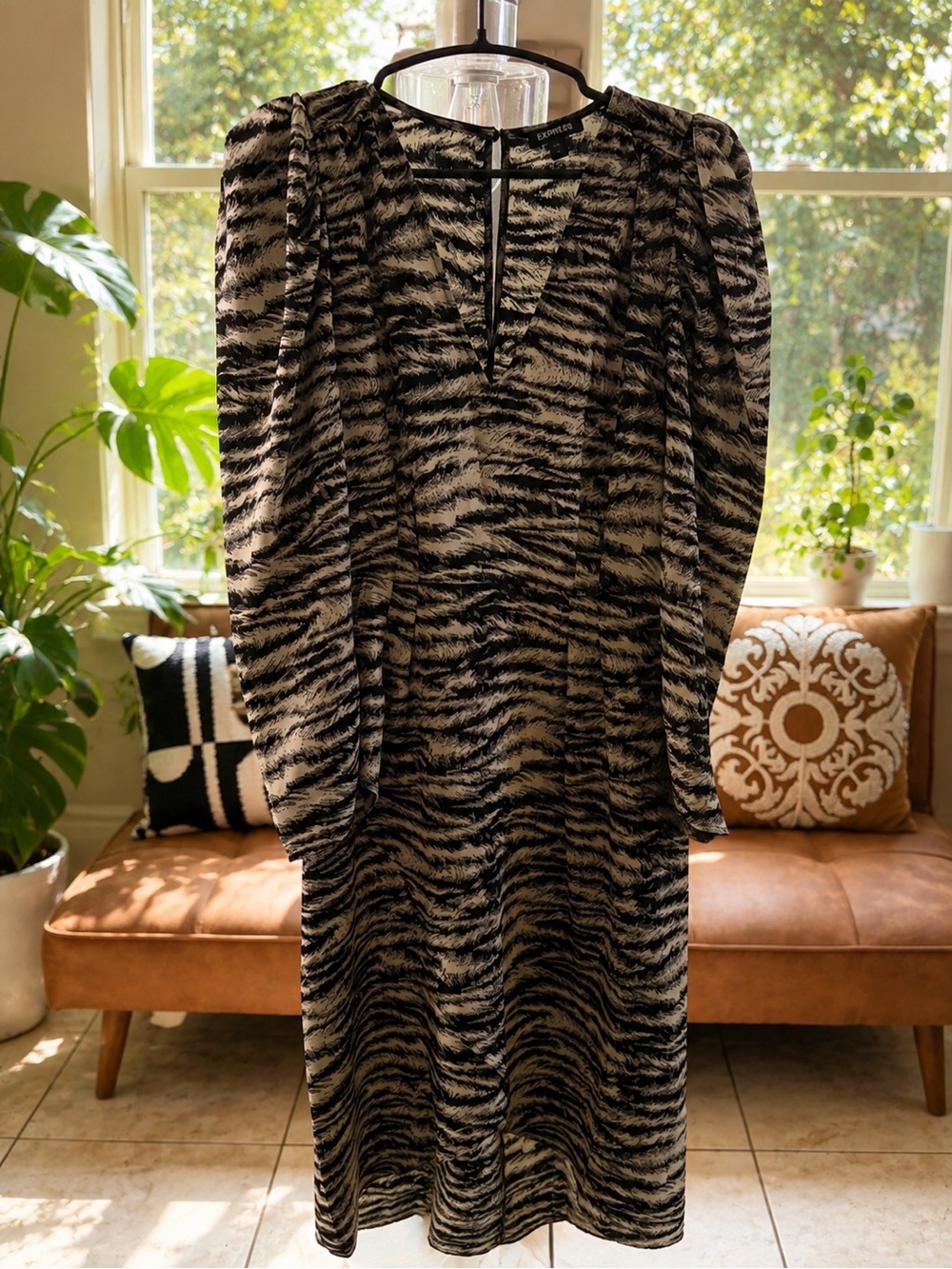 Express Zebra-Style Brown and Black Midi Skirt